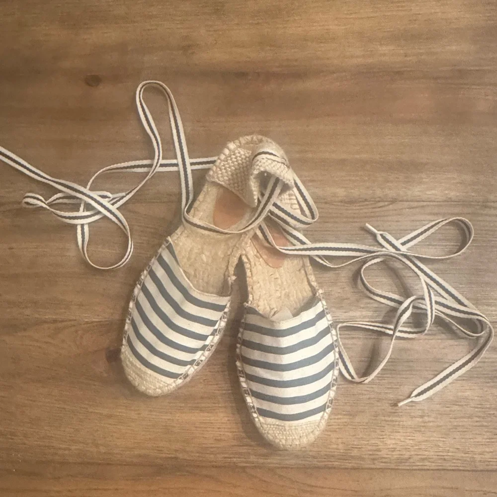 J.Crew D’Orsay Espadrille Women’s Stripe Lace Up Sandal Navy Cream Size 8